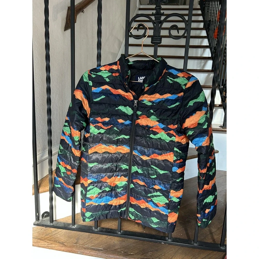 Boy's Size 10-12 Lands' End Jacket Down Puffer Geometric